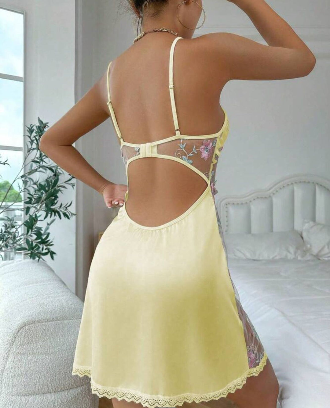 Floral Embroidered Sheer Babydoll Lingerie - Sexy Slip Nightdress