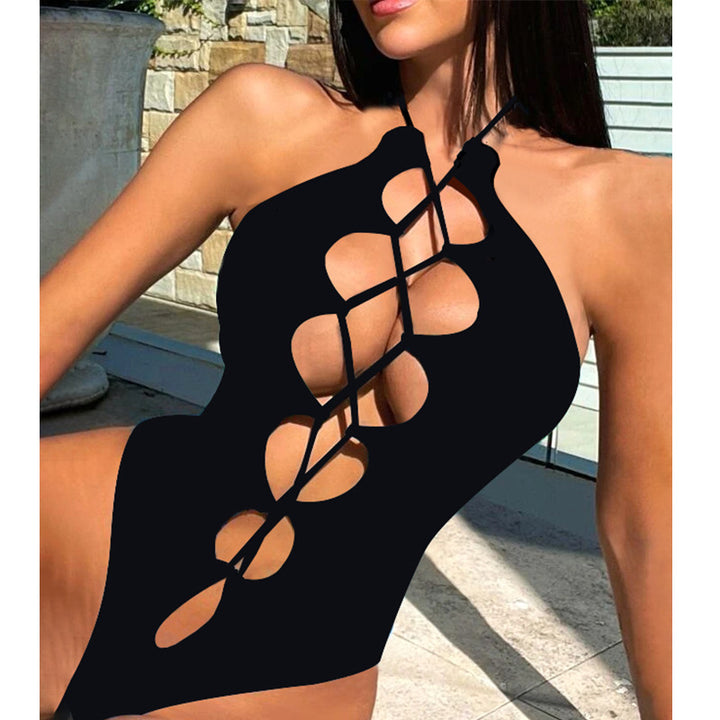 Black Criss Cross Cut Out Monokini - Sexy Lattice Strappy One Piece Swimsuit
