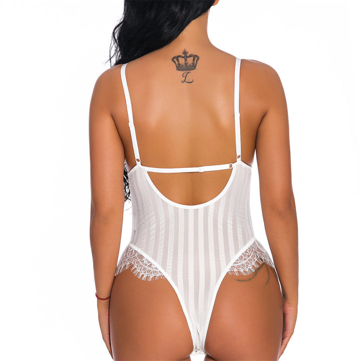 White Lace Corset Bodysuit - Sexy Sheer Mesh Push Up Teddy Lingerie