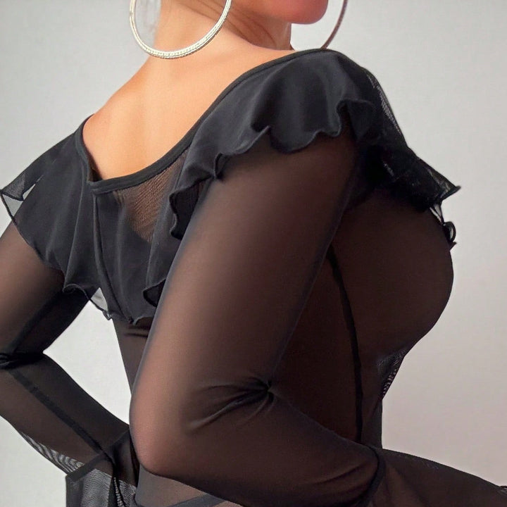 Off-Shoulder Ruffle Babydoll Bodysuit - Sexy Flared Sleeve Lingerie Dress