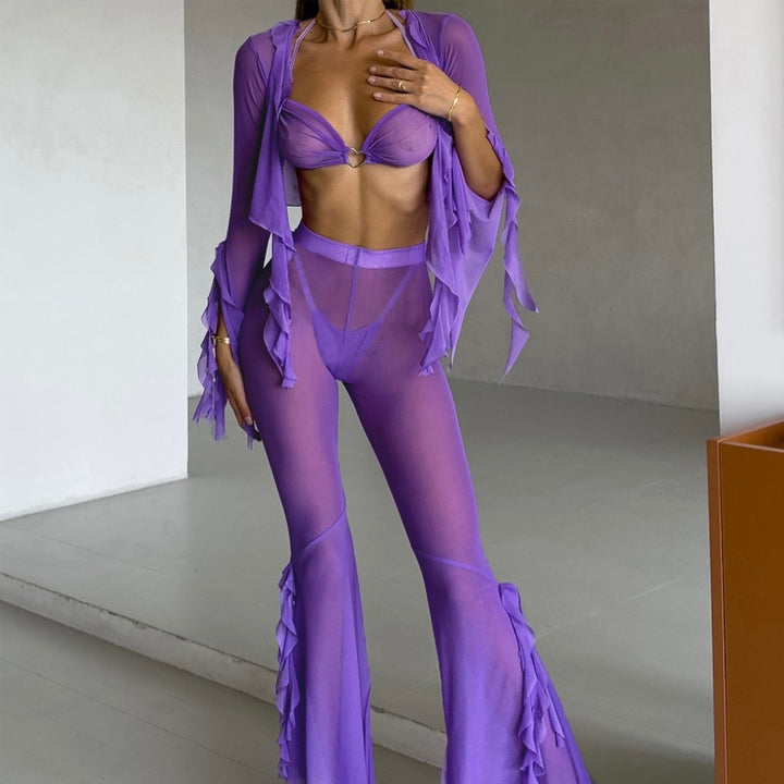 Sheer Mesh Two-Piece Lingerie Set with Long Sleeve Robe – Sexy & Elegant