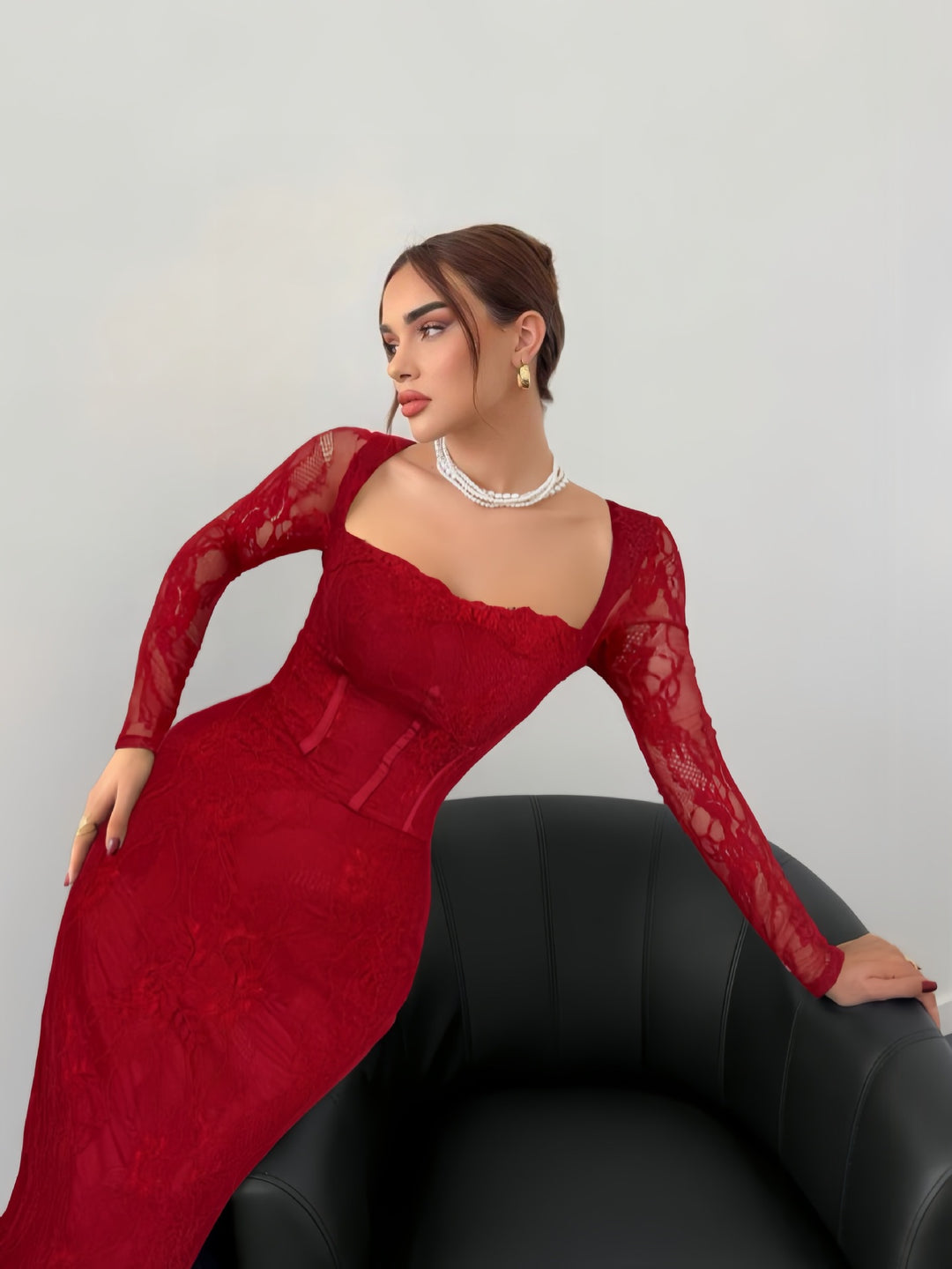 Sheer Floral Lace Maxi Dress - Sexy Long Sleeve Evening Gown