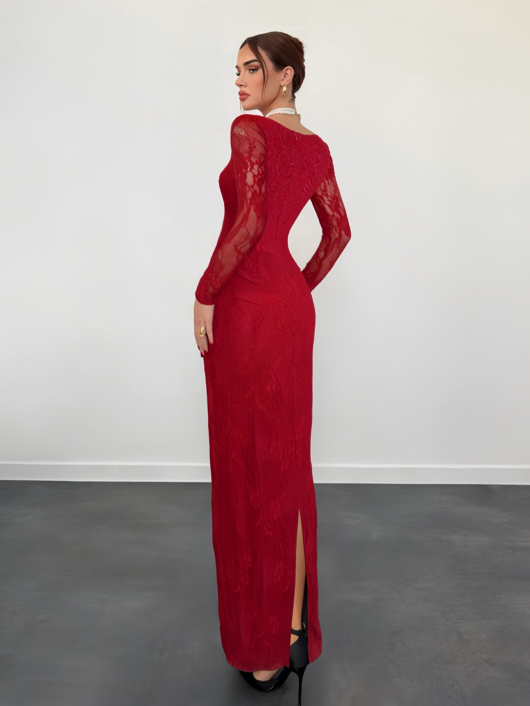 Sheer Floral Lace Maxi Dress - Sexy Long Sleeve Evening Gown