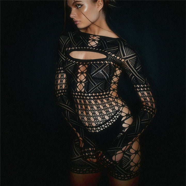 Sexy White Crochet Lace Bodysuit – Long Sleeve Cutout Romper