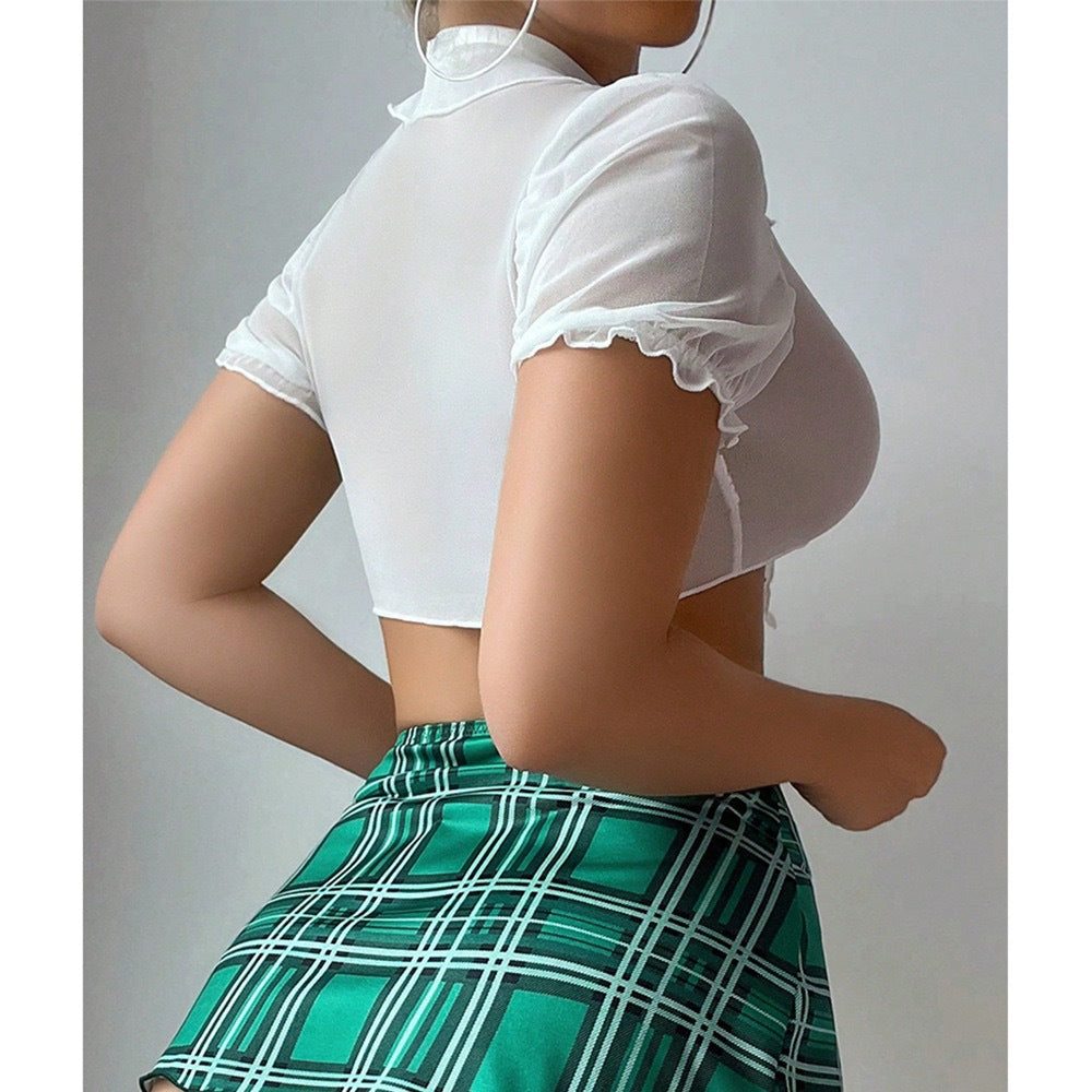 Red Plaid Schoolgirl Costume - Sexy Crop Top & Mini Skirt Set