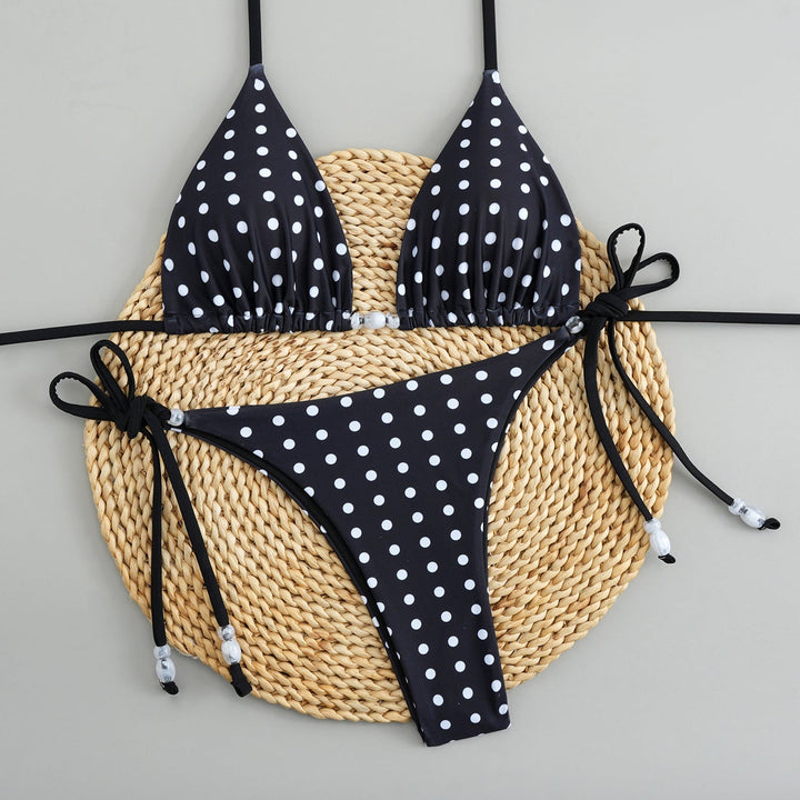 Polka Dot Triangle Bikini Set - Sexy Tie Side High Cut Swimwear