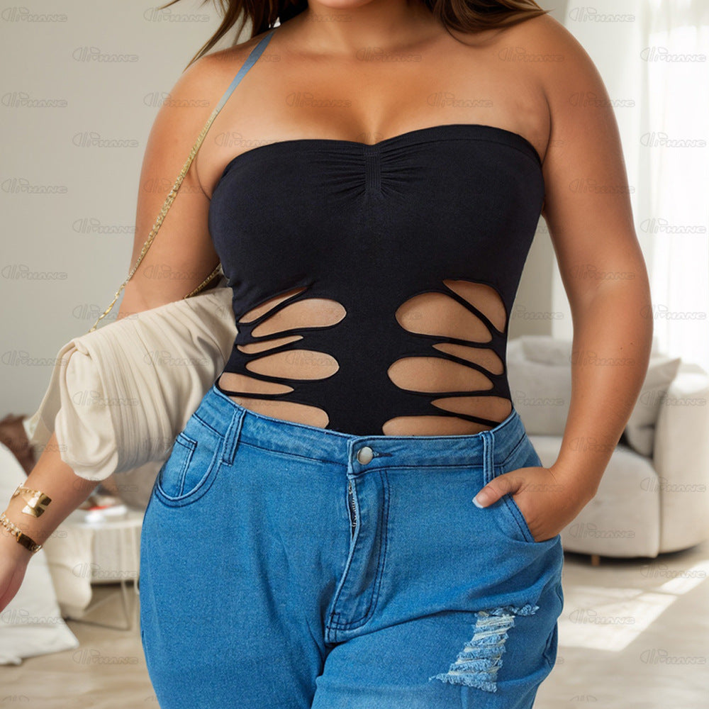 Sexy Strapless Cut Out Bodycon Mini Dress - Black Hollow Bandage Clubwear