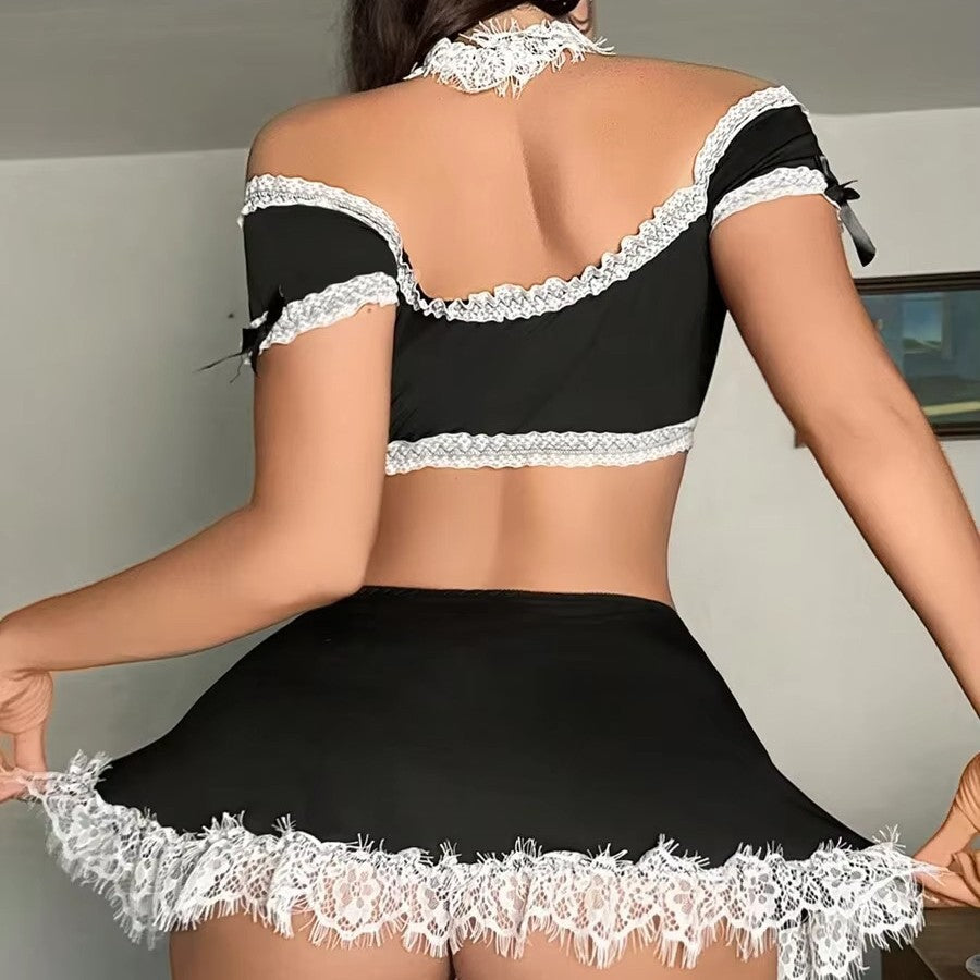 Black White Maid Lingerie Set - Sexy Off-Shoulder Cosplay Babydoll