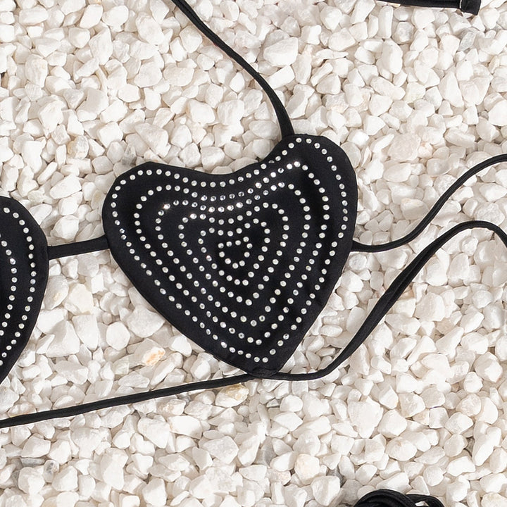 Rhinestone Embellished Triangle Bikini Set - Sexy Halter Tie Side Swimwear
