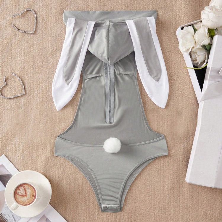 Sage Green Zip-Up Hooded One Piece Swimsuit - Sexy Cut Out Backless Monokini