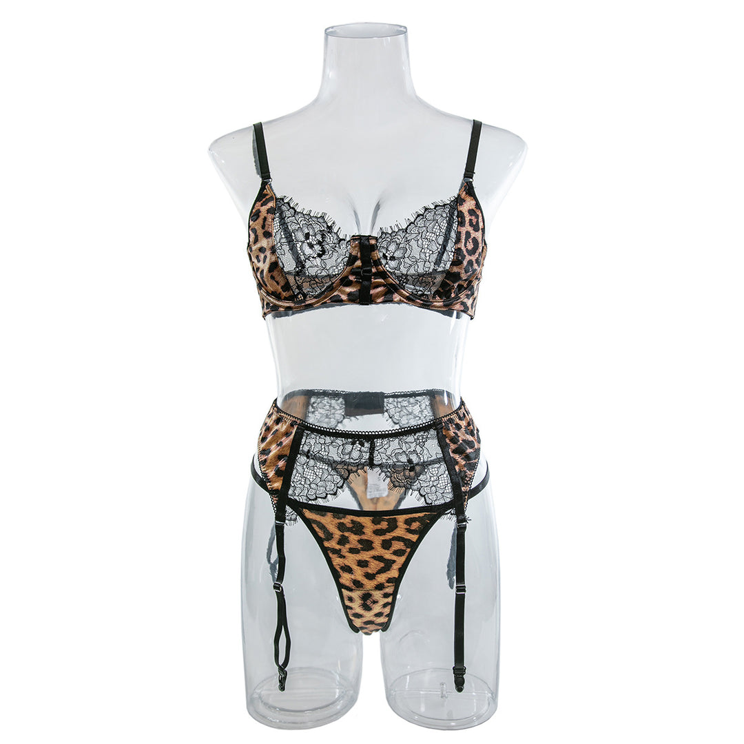 Sexy Leopard Print Lace Lingerie Set – Bold and Seductive Bra and Garter Belt