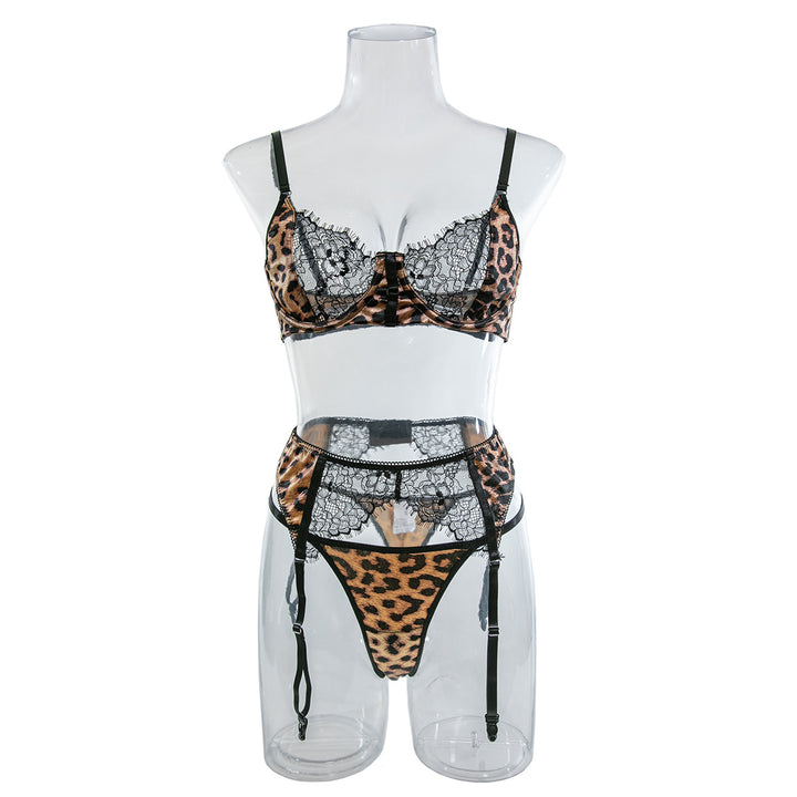 Sexy Leopard Print Lace Lingerie Set – Bold and Seductive Bra and Garter Belt