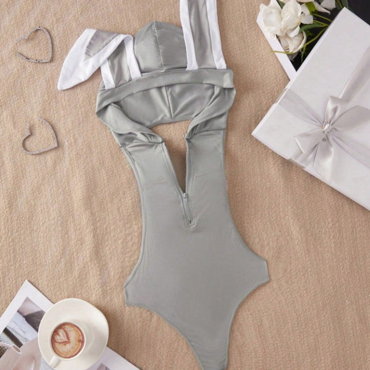 Sage Green Zip-Up Hooded One Piece Swimsuit - Sexy Cut Out Backless Monokini