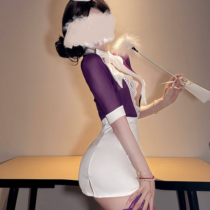 Sweet Flight Attendant Uniform Bodycon Sexy Seductive Mini Skirt Lingerie Set