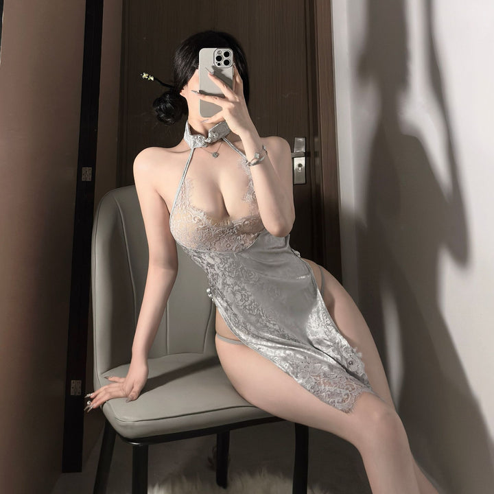Sheer Lace Hot & Sexy Cheongsam-Style Lingerie Dress