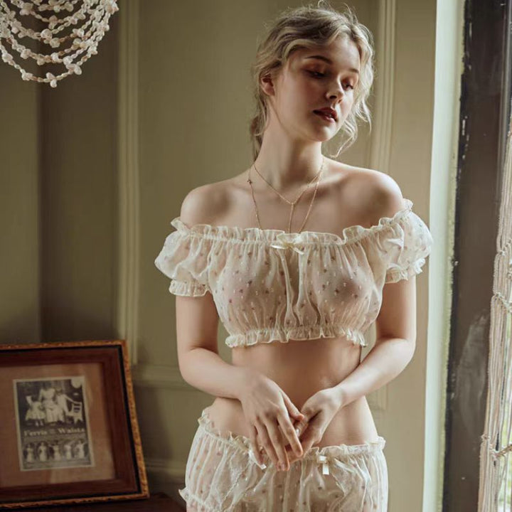 Sheer Tulle Mesh Off-Shoulder Seductive Erotic Lingerie