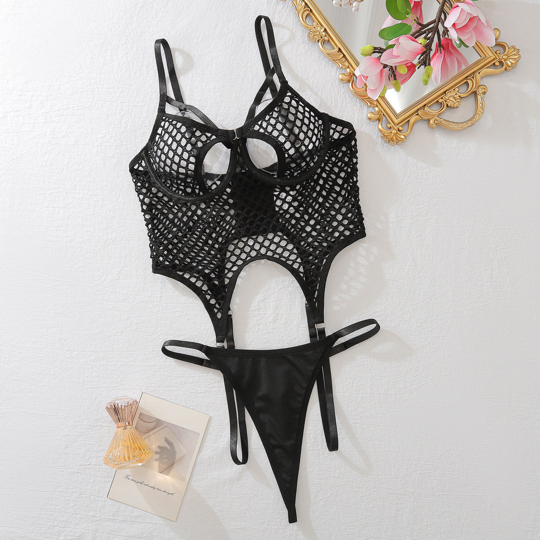 Sexy Hollow-Out Fishnet Meshwear Sheer Slim-Fit Erotic Lingerie Set