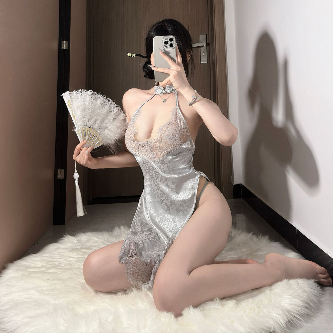 Sheer Lace Hot & Sexy Cheongsam-Style Lingerie Dress