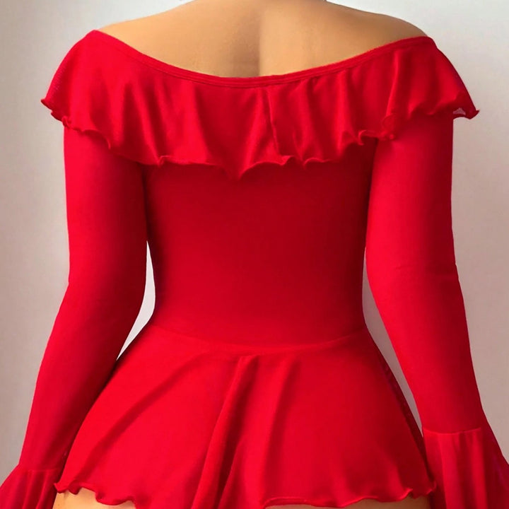 Sexy Sheer Mesh Off-Shoulder Bell Sleeve Lingerie Dress