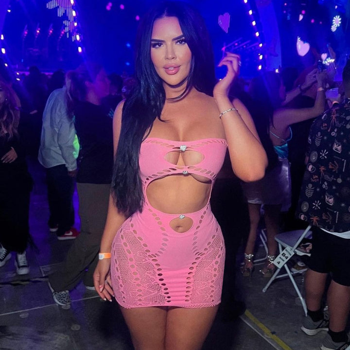 Sexy Hollow-Out Lace-Pattern Heart-Rhinestone Bodycon Skirt