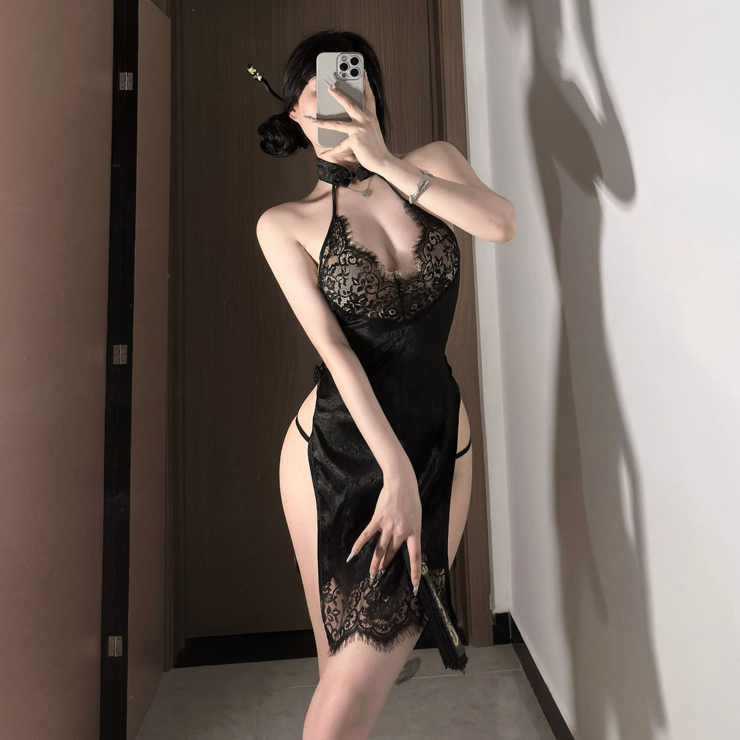 Sheer Lace Hot & Sexy Cheongsam-Style Lingerie Dress
