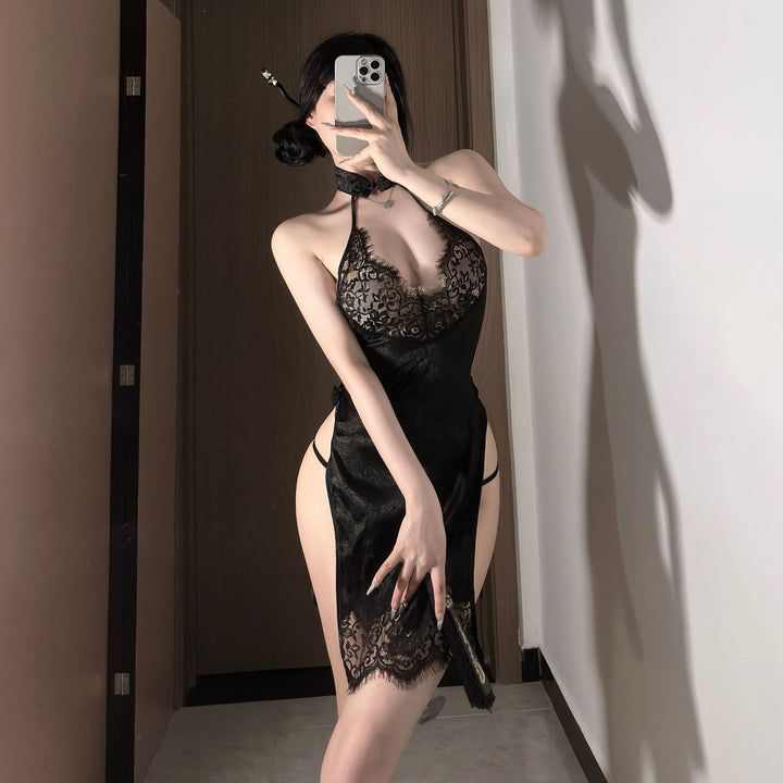Sheer Lace Hot & Sexy Cheongsam-Style Lingerie Dress