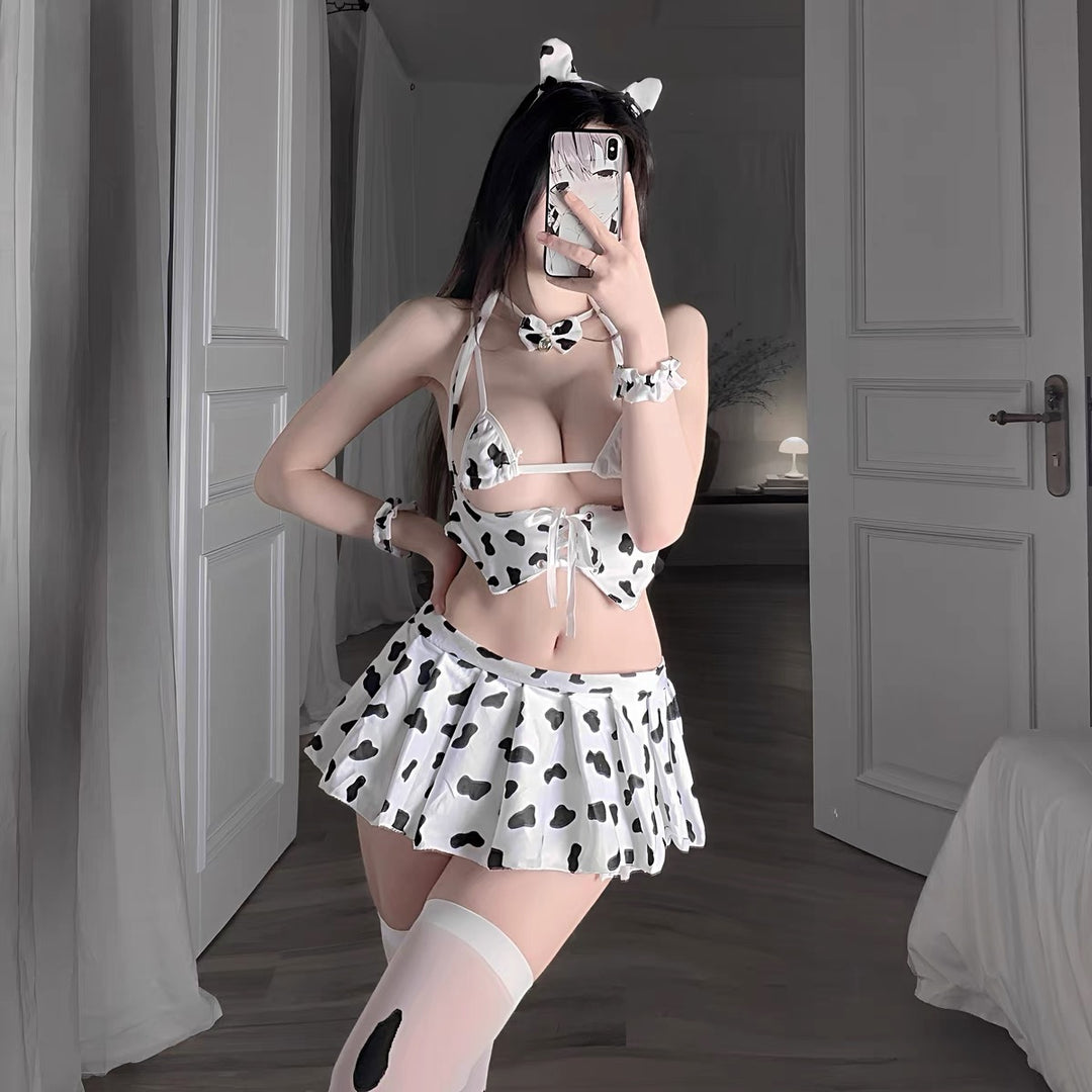 Erotic Lingerie Cute Cow Maid  Sexy Easy-Access Costume Set