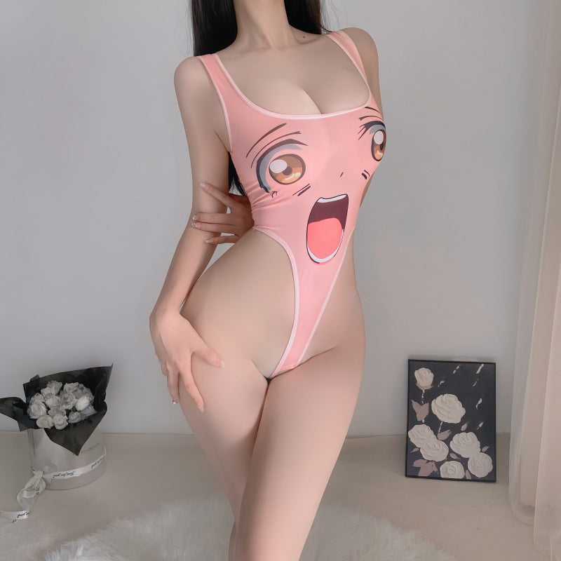 Erotic Lingerie Sexy Cute Printed Temptation Easy-Access Bodysuit