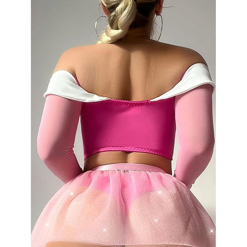 Princess Style Off-Shoulder Glitter Mesh Skirt Erotic Lingerie Set