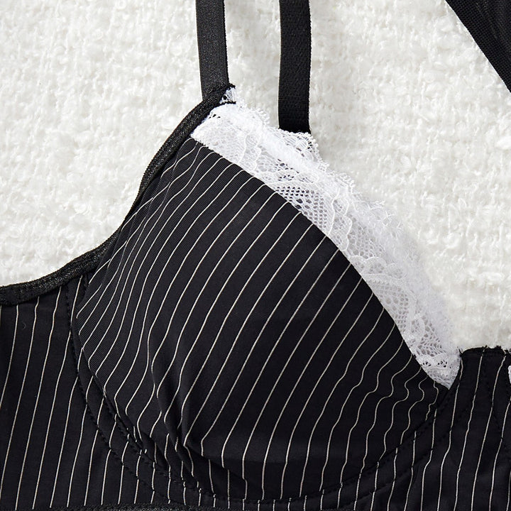 Erotic Lingerie Striped Spaghetti-Strap Bra Female Professional Uniform Role-Play Erotic Set
