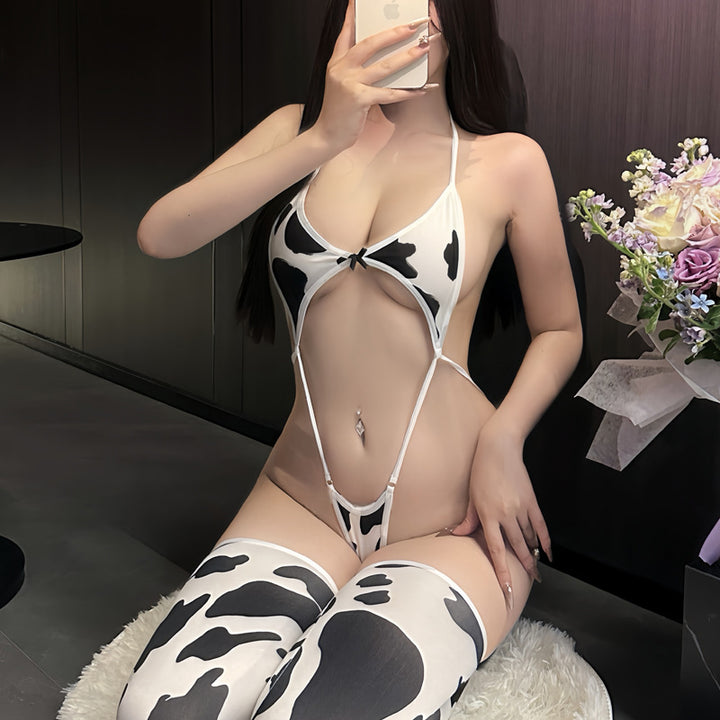 Erotic Lingerie Sexy Cow Cosplay Lace-Up Bodysuit