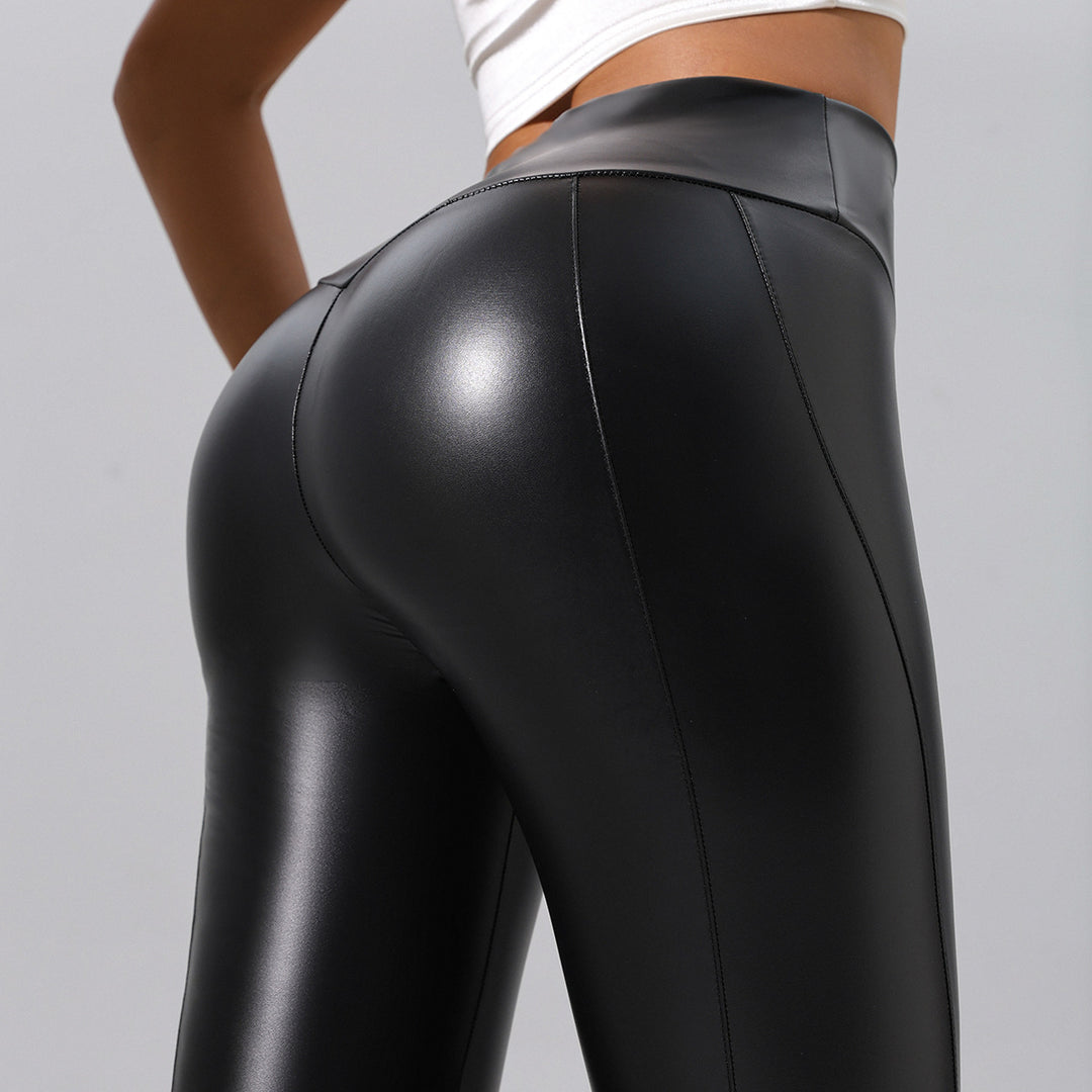 Sexy High-Stretch Solid Black Matte Skinny Leather Pants