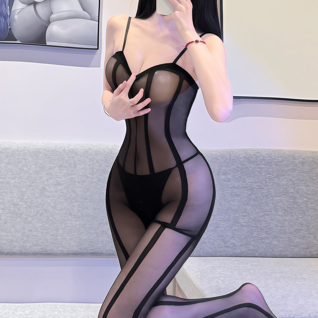 Erotic Stockings Sexy Striped Sheer Tearable Fishnet Bodysuit