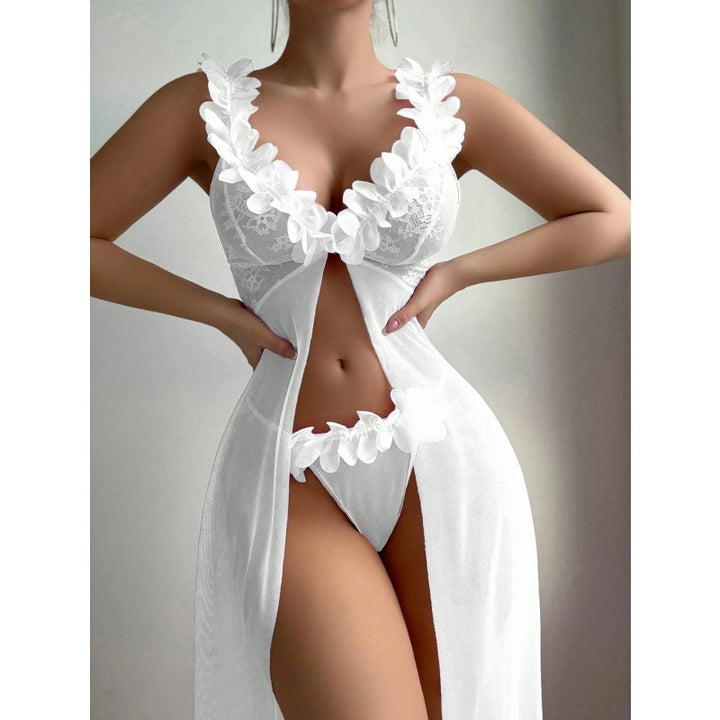 Sexy Nightdress High-slit Sheer Floral Lace Spaghetti-strap Long Dress