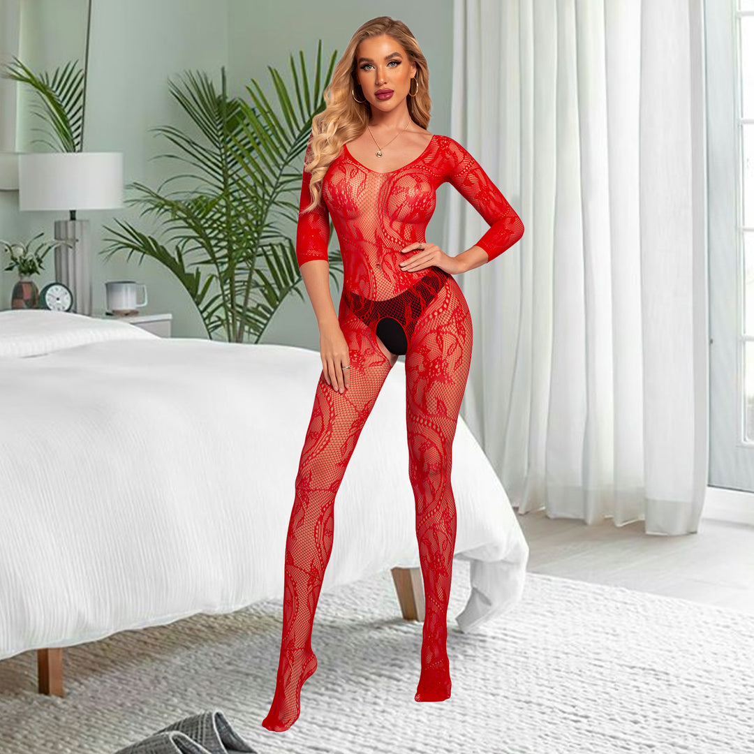 Sexy Lace Bodysuit Open-Crotch Sheer Slim-Fit Hot Girl Erotic Lingerie