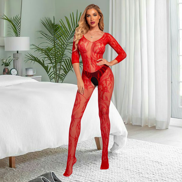 Sexy Lace Bodysuit Open-Crotch Sheer Slim-Fit Hot Girl Erotic Lingerie