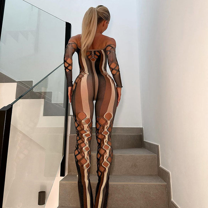 Trendy Sexy Off-Shoulder Cut-Out Sheer High-Waist Bodysuit