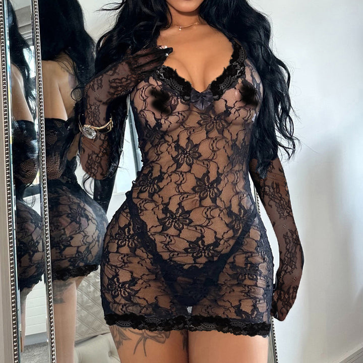 Sheer Desire Temptation Jacquard Lace Halter Sexy Lingerie Set