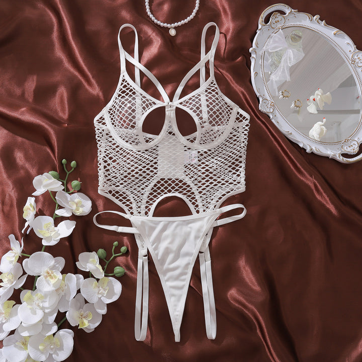 Sexy Hollow-Out Fishnet Meshwear Sheer Slim-Fit Erotic Lingerie Set