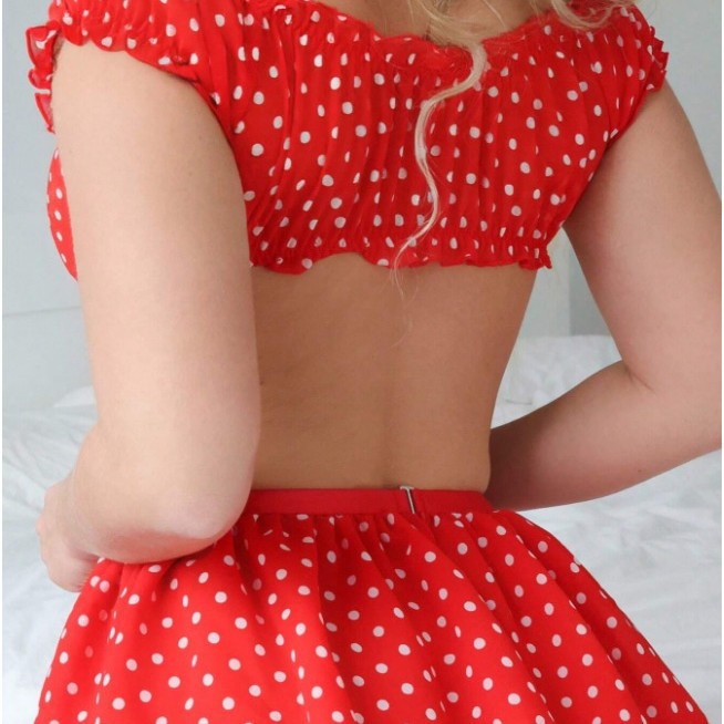 Sexy Polka Dot Off-Shoulder Tulle Dress Lingerie Set