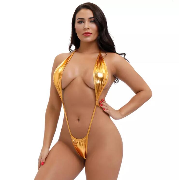 Erotic lingerie Gold foil Deep V Backless Three-point style Bodysuit