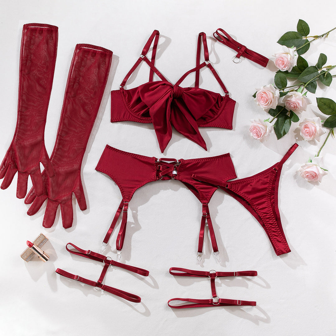 Sexy Bow Tie Strap Cut-Out High-End Lingerie Set