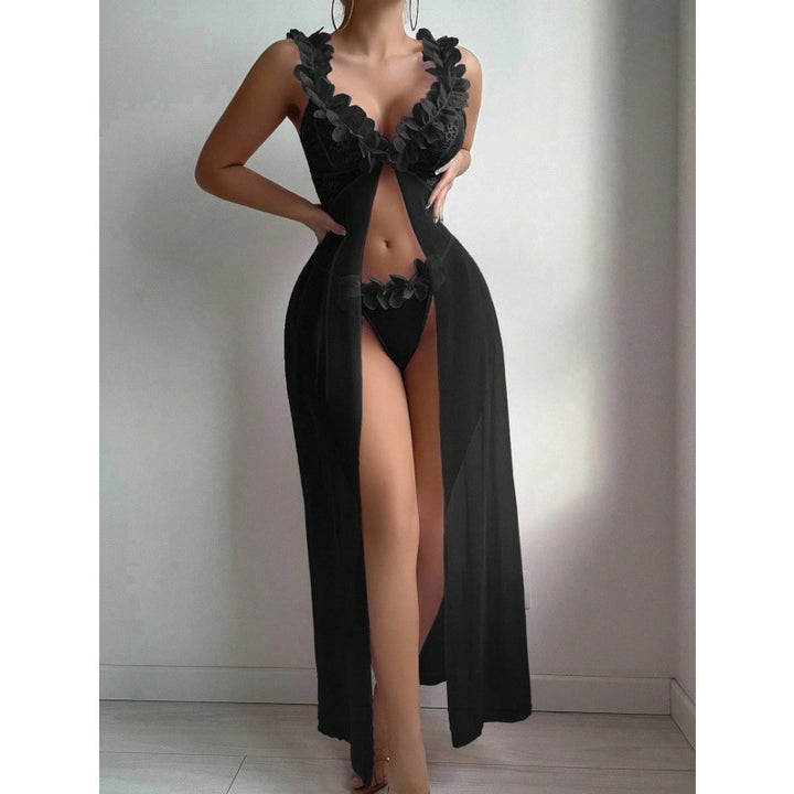 Sexy Nightdress High-slit Sheer Floral Lace Spaghetti-strap Long Dress