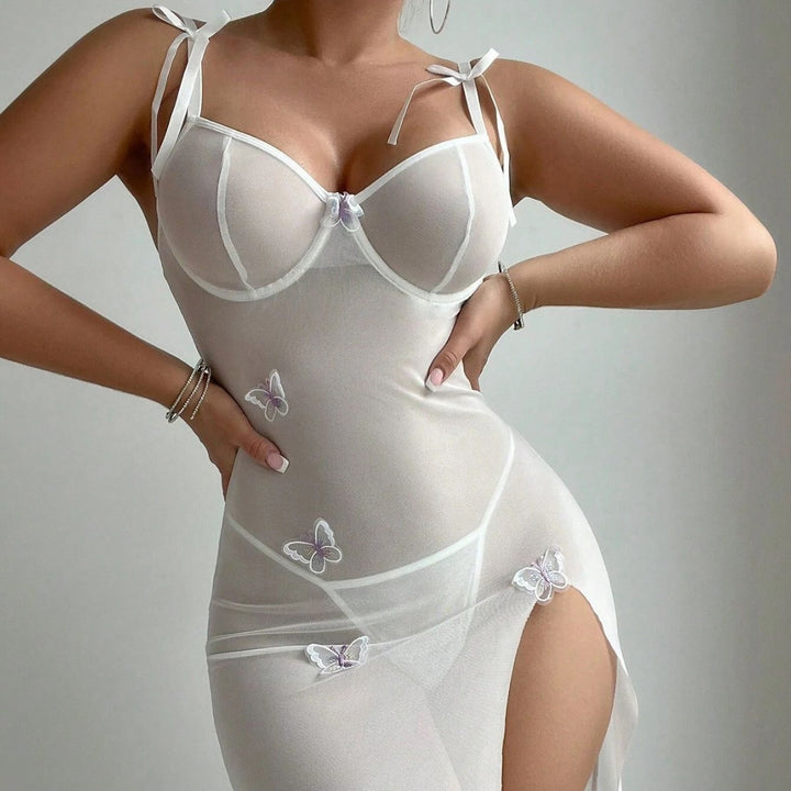 Sexy Mesh Butterfly Backless High-Slit Spaghetti Strap Dress Set
