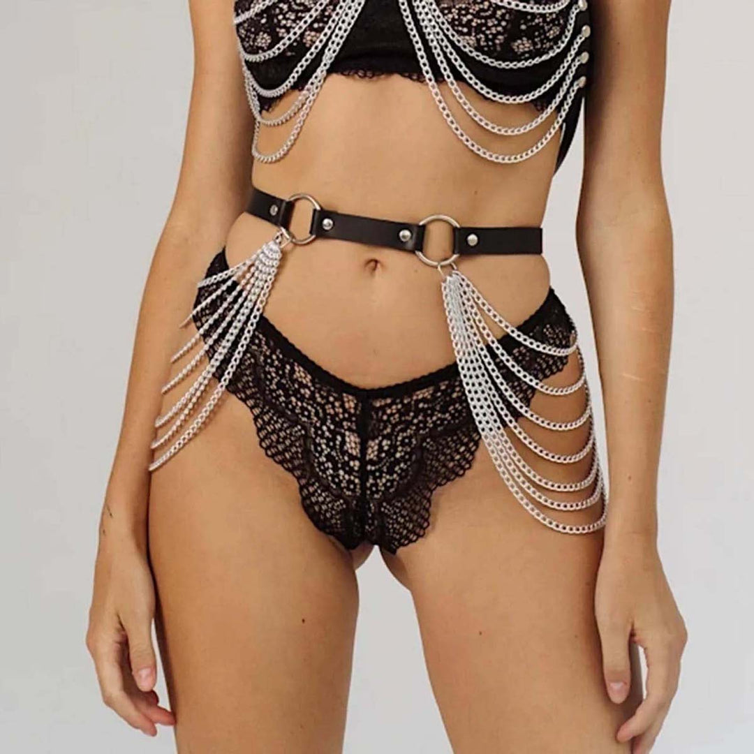 Sexy Adult Toy Leather Metal Chain Erotic Bondage Lingerie Set