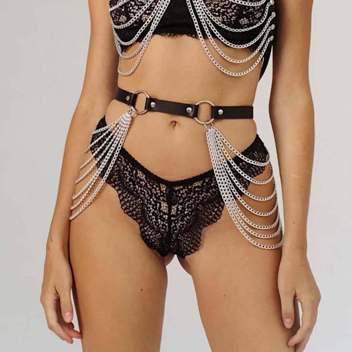 Sexy Adult Toy Leather Metal Chain Erotic Bondage Lingerie Set