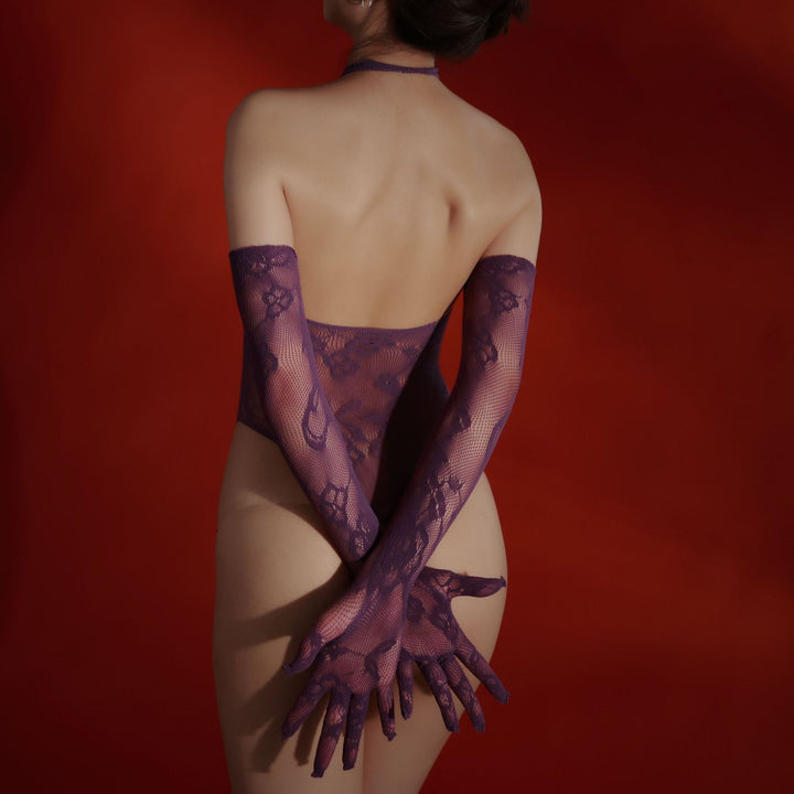 Women's Sexy Lace Hollow Out See-Through Halter Fishnet Bodysuit