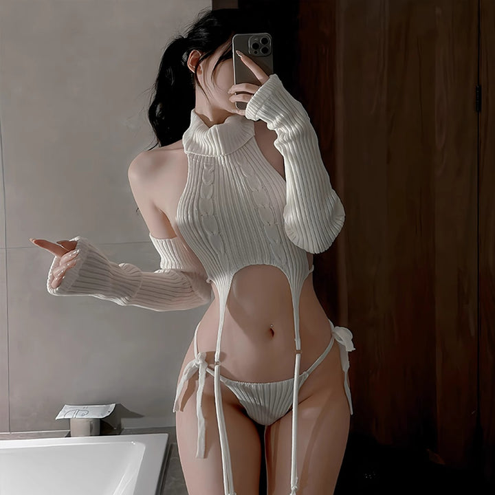 Sexy Backless High-Neck Knit Lingerie Set