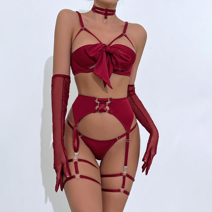 Sexy Bow Tie Strap Cut-Out High-End Lingerie Set