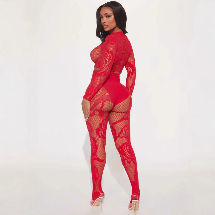 Sexy Midriff-Baring High-Stretch Slim-Fit Long Sleeve Bodysuit Pants Set